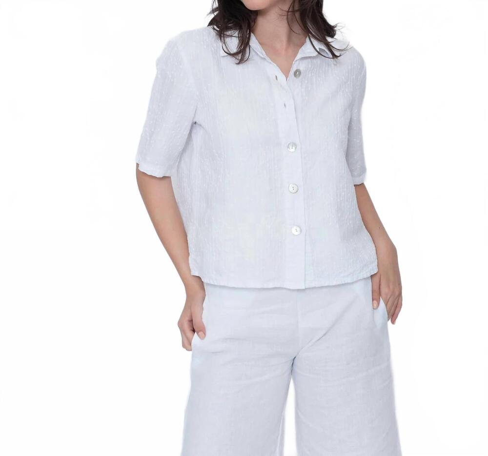 NEW BLUEBERRY cropped camp shirt in white
